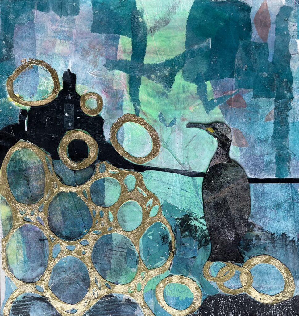 Cormorant Waiting - Medium : Mixed Media Collage Size : 40cm x 38cm