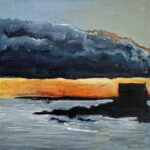 Moody Skies, Elie - Acrylic on canvas board Framed 24.3cm x 24.3cm