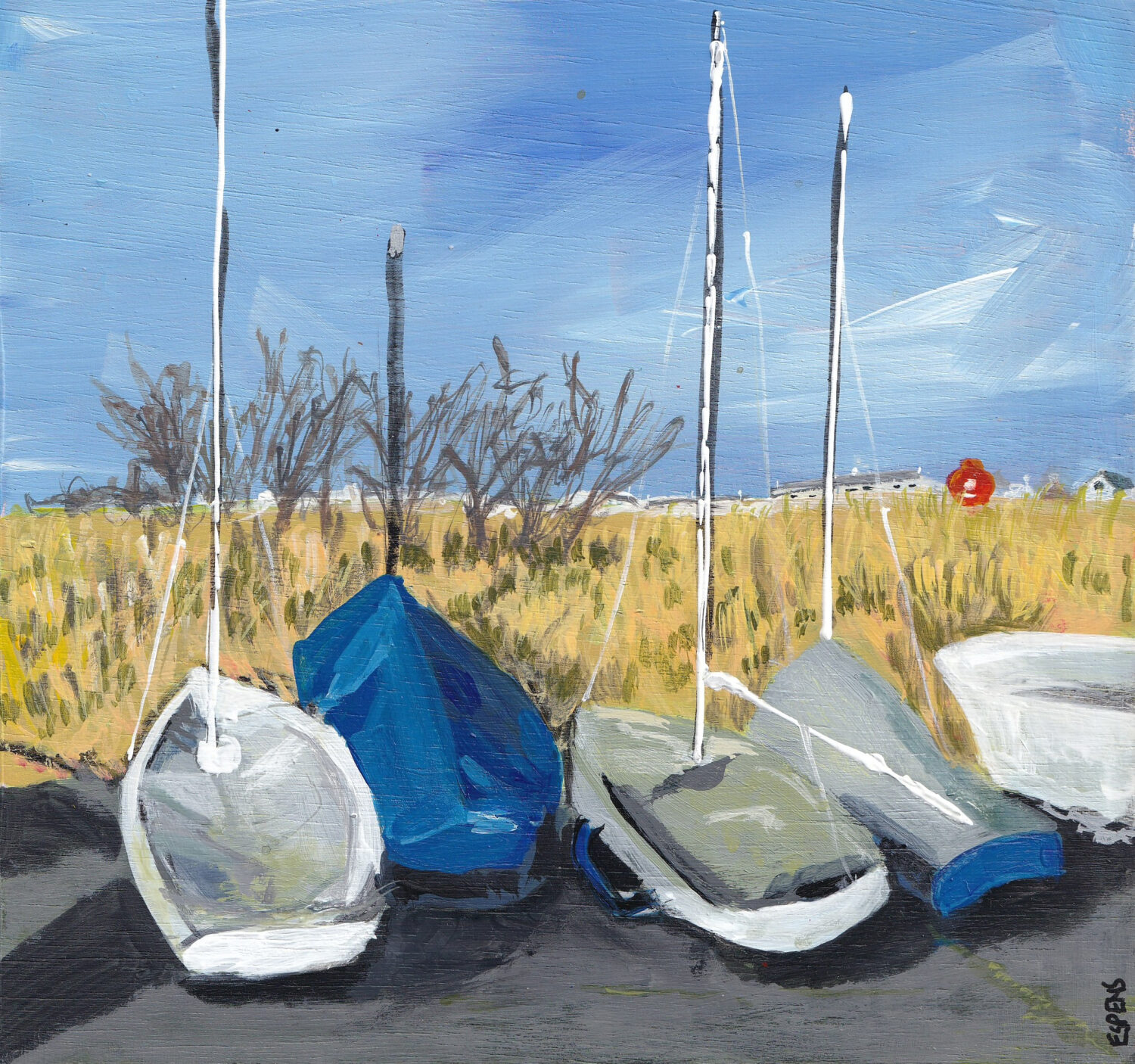 Laid Up, Elie - Acrylic on board Image Size : 20.5cm x 20.5cm Framed Size : 29cm x 29cm Framed in a white St...