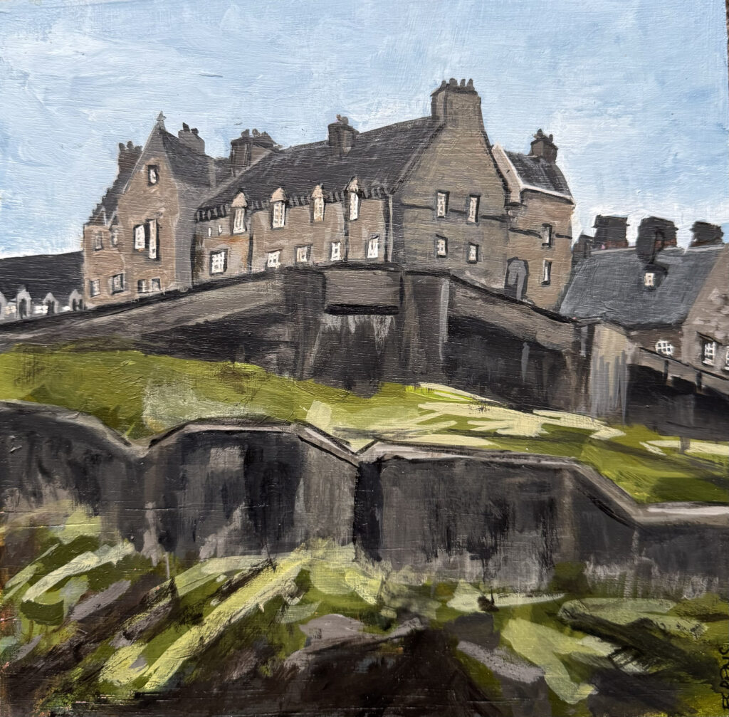 Edinburgh Castle - Image Size : 20.5cm x 20.5cm Framed in white St Ives style frame Size : 29cm x 29cm Mixed Media...