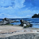 Rocks St Andrews - Acrylic on board Image Size : 30cm x 30cm Framed - St Ives style white frame This painting is at...