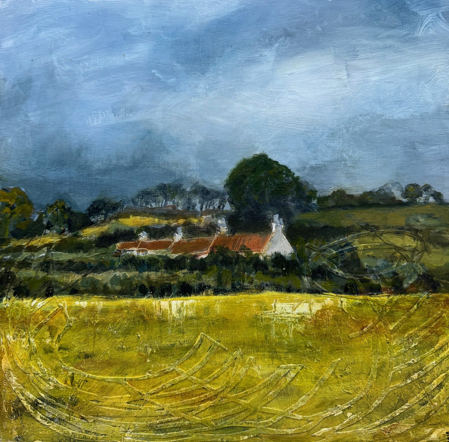 View from Ovenstone - Mixed Media on Board Image Size : 30cm x 30cm Framed Size : 39.5cm x 39.5cm Framed in a white...