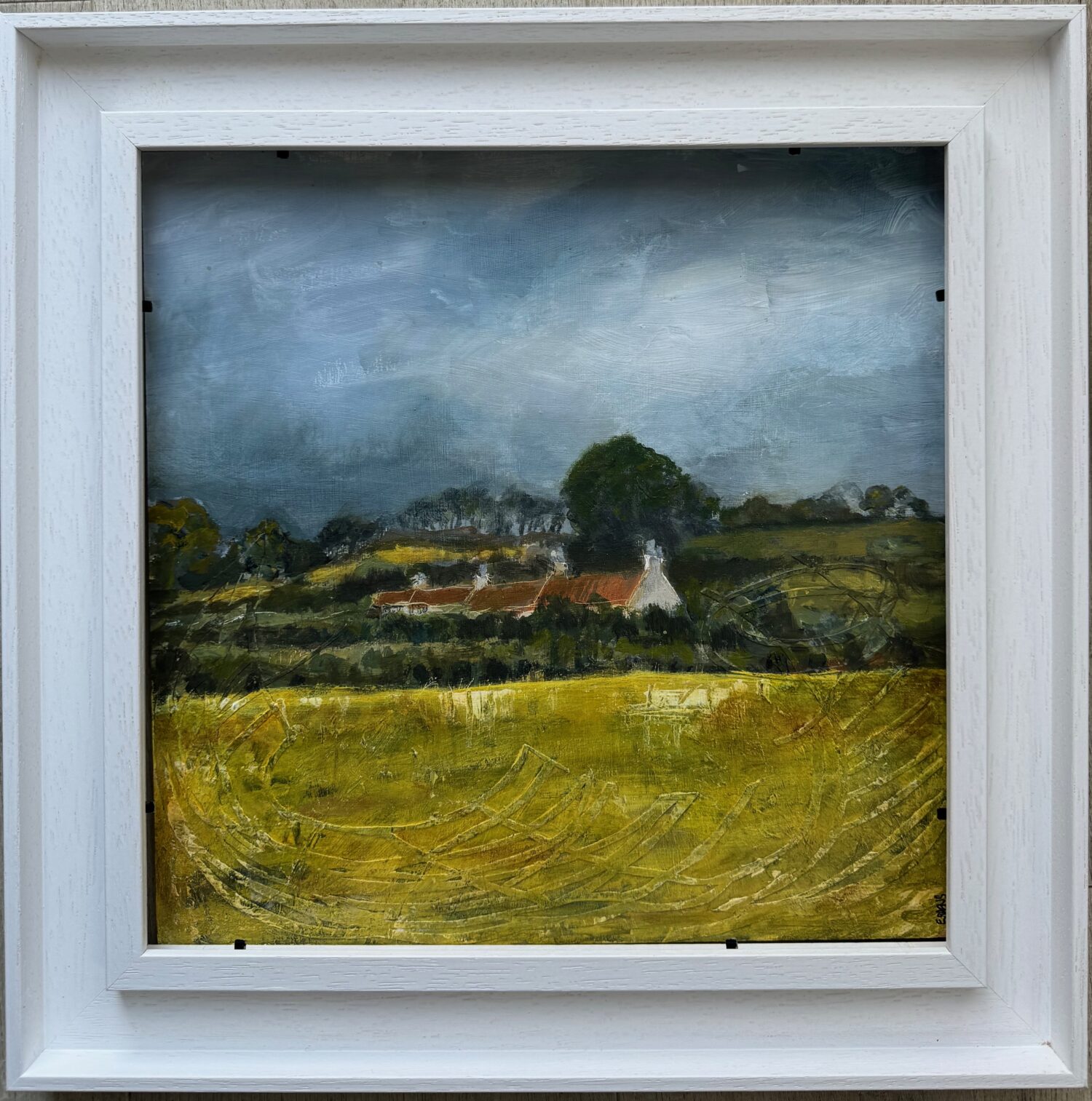 View from Ovenstone - Mixed Media on Board Image Size : 30cm x 30cm Framed Size : 39.5cm x 39.5cm Framed in a white...