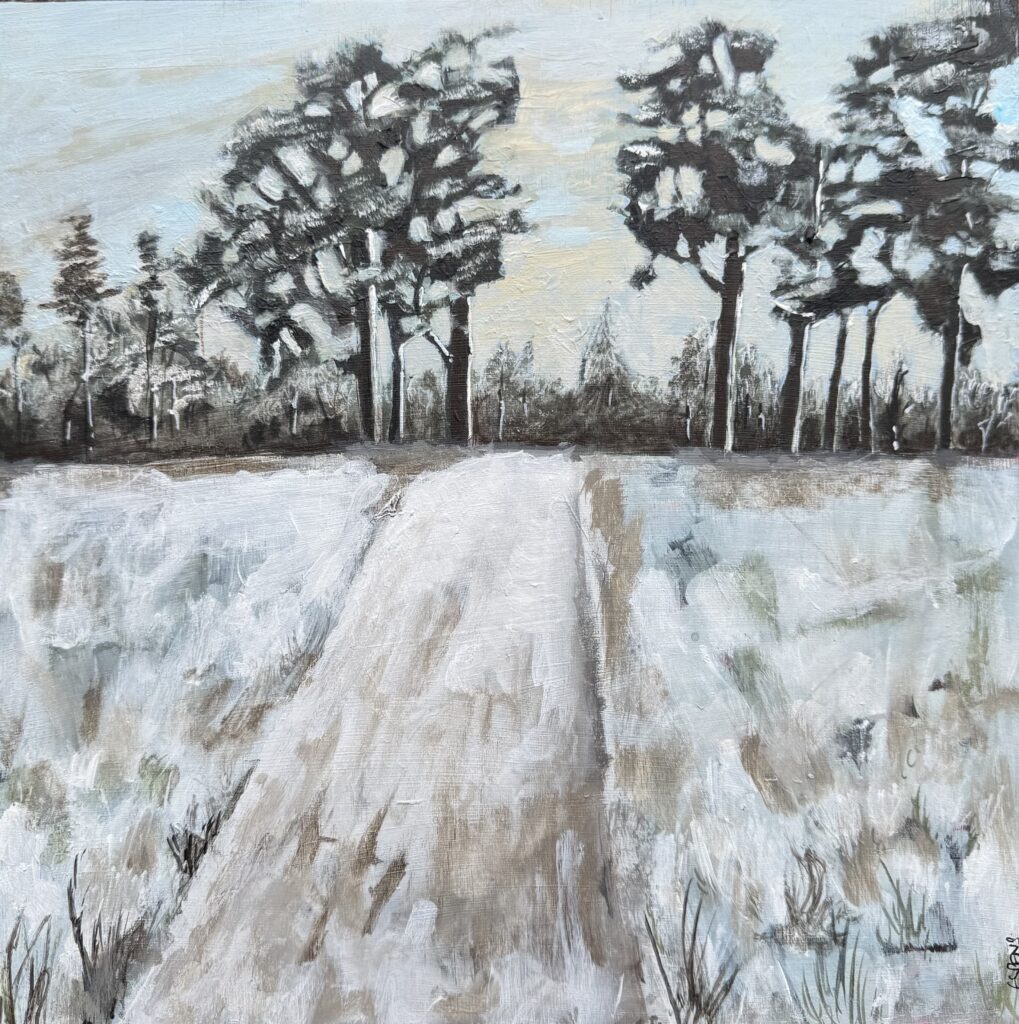 Winter Walk - Medium : Mixed Media Framed : White St Ives style frame Image  Size: 30cm x 30cm  