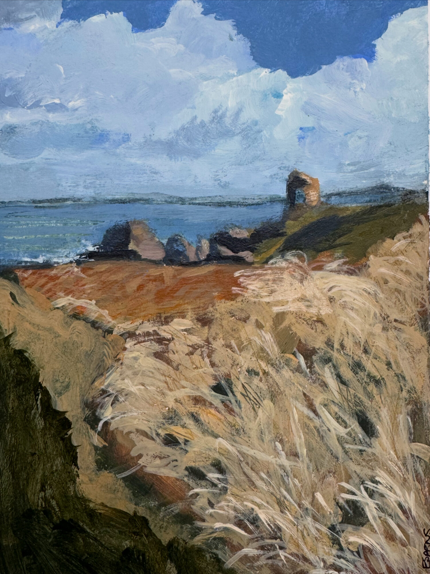 Towards Lady's Tower Elie - Painting from East side of Elie heading to the Coastal Path and looking towards Lady's Tower and across to East...