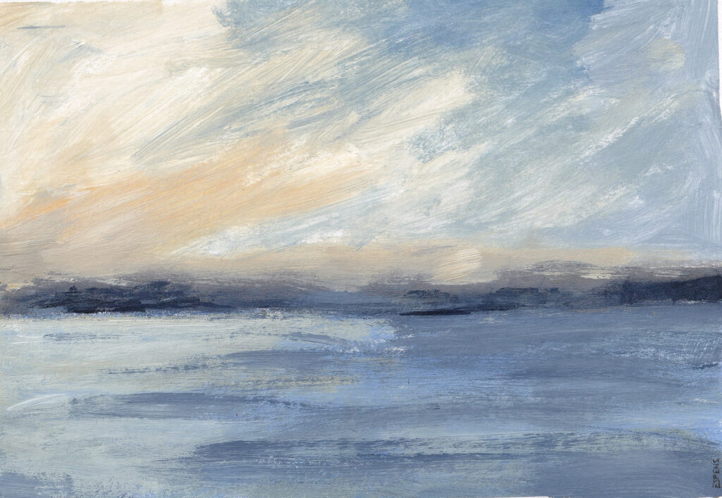 Evening Sunset - Medium : Mixed media on 250mg paper Size : 29.7cm x 21cm Unframed Each original painting comes wrapped in cellophane...